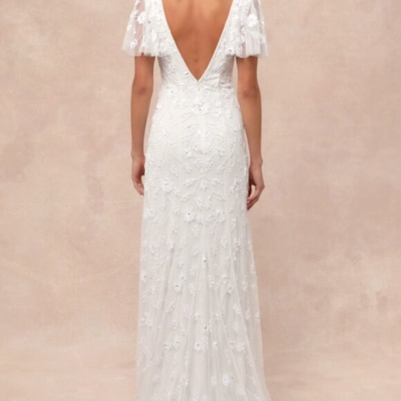 Lulus Safiya White Sequin Flutter Sleeve Maxi Dress - Picture 2 of 4